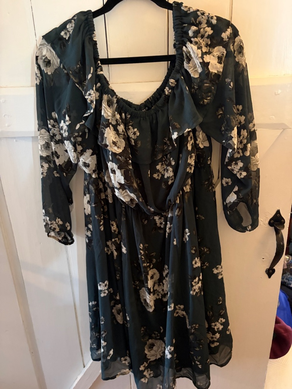 torrid Dark Green Floral Ruffle-Trim Long Sleeve Dress